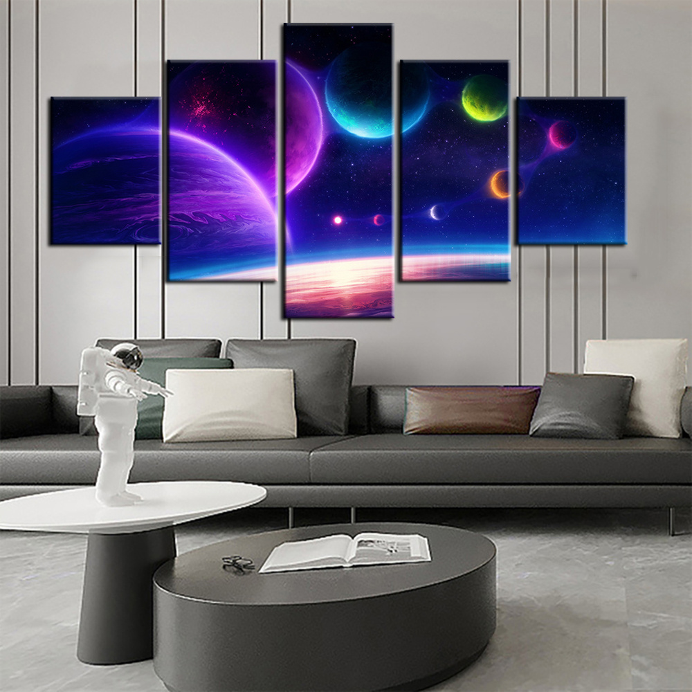 5 Pieces Fantasy Art Space Planet Oil Painting on Canvas Room Decor Wall Stickers Canvas Art Paints Home Decor Wall Art Murals