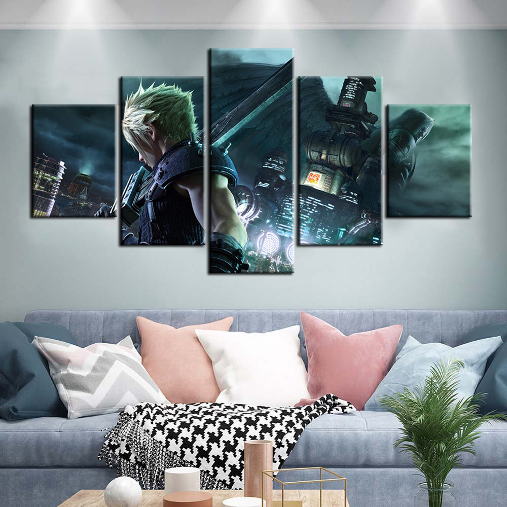 HD Print Oil Painting FF7 Remake Game Painting Cloud Strife Canvas Art Paints Wallpaper Wall Cover Home Decor Wall Art Stickers