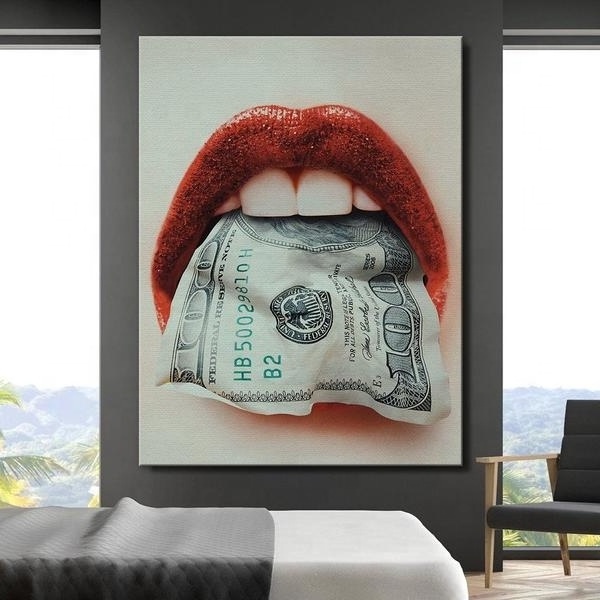 HD Abstract Red Mouth and Money Poster Motivational Oil Painting Canvas Living Room Wall Decor