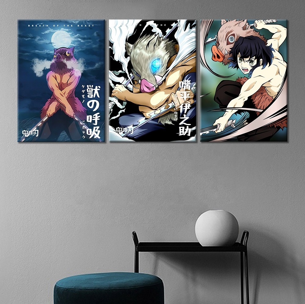 3designs Anime Demon Slayer Poster Manga Character Hashibira Inosuke Oil Painting Canvas Wall Art Bedroom Decor