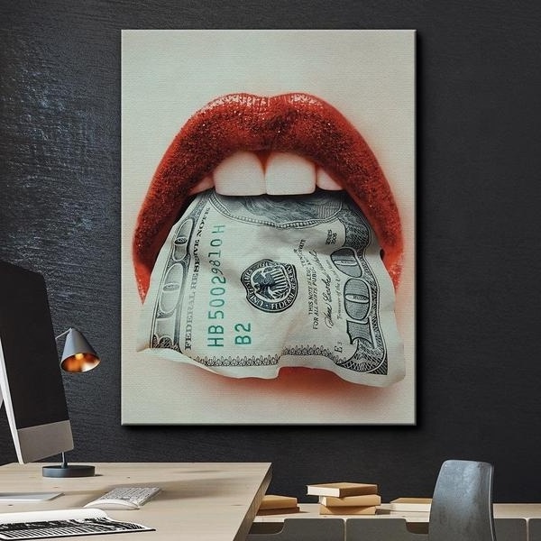 HD Abstract Red Mouth and Money Poster Motivational Oil Painting Canvas Living Room Wall Decor