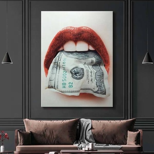 HD Abstract Red Mouth and Money Poster Motivational Oil Painting Canvas Living Room Wall Decor