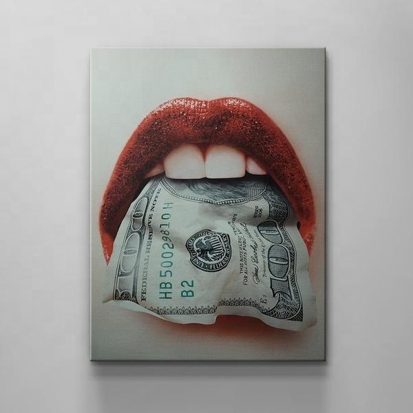 HD Abstract Red Mouth and Money Poster Motivational Oil Painting Canvas Living Room Wall Decor