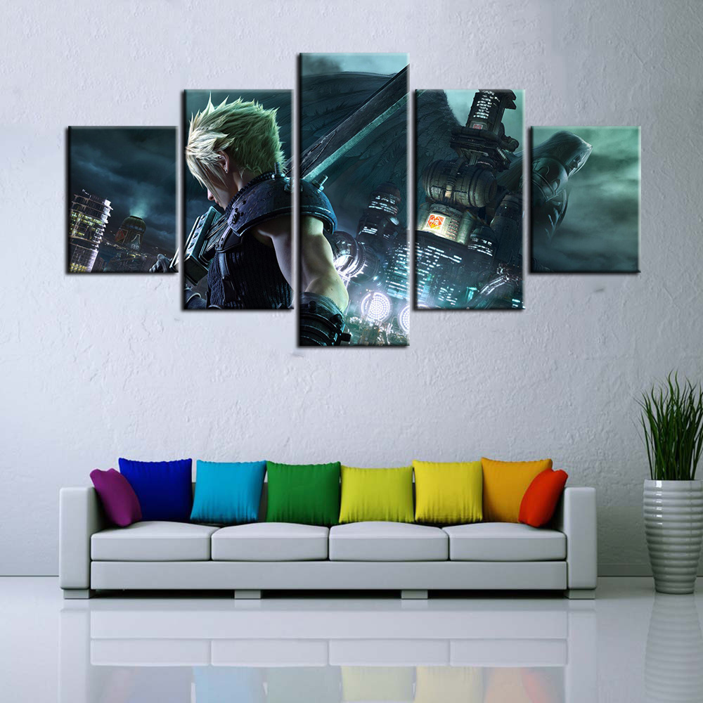 HD Print Oil Painting FF7 Remake Game Painting Cloud Strife Canvas Art Paints Wallpaper Wall Cover Home Decor Wall Art Stickers