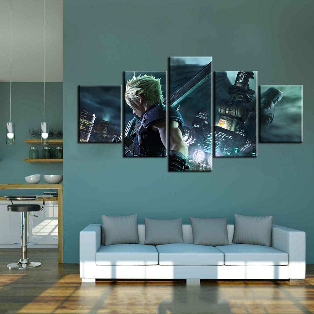 HD Print Oil Painting FF7 Remake Game Painting Cloud Strife Canvas Art Paints Wallpaper Wall Cover Home Decor Wall Art Stickers