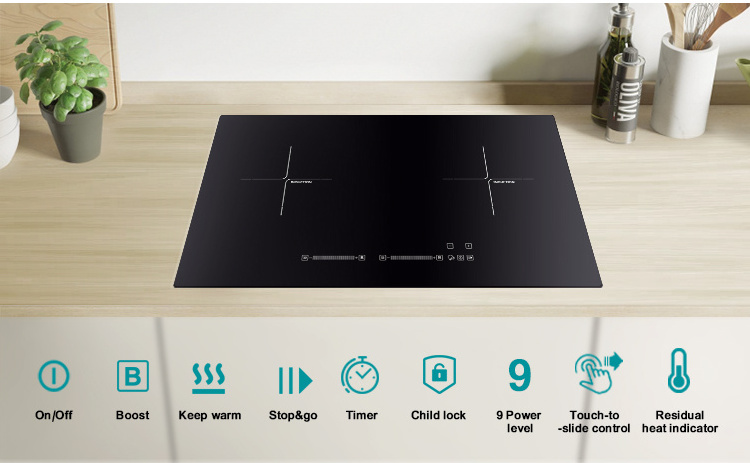 Home Kitchen Appliances Sensor Touch 73cm 2 Plate Glass Panel 3500W Electric Induction Cooker