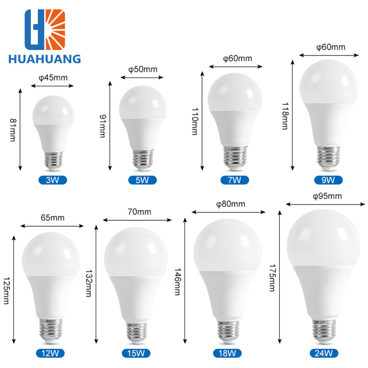 Huahuang Energy Saving A Shape Market Workshop B22 E27 3W 5W 7W 9W 12W 15W 18W 24W Light LED Bulb