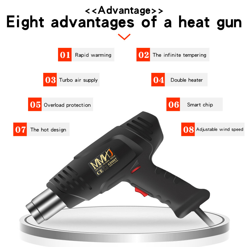 Hot Air Gun 220V Industrial Dual Wind speed Temperature controlled Building Hair Dryer Heat Gun Nozzle