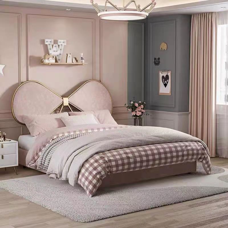 High quality light luxury pink high back  modern minimalist double bed