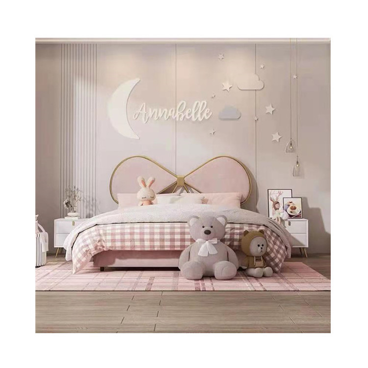 High quality light luxury pink high back  modern minimalist double bed