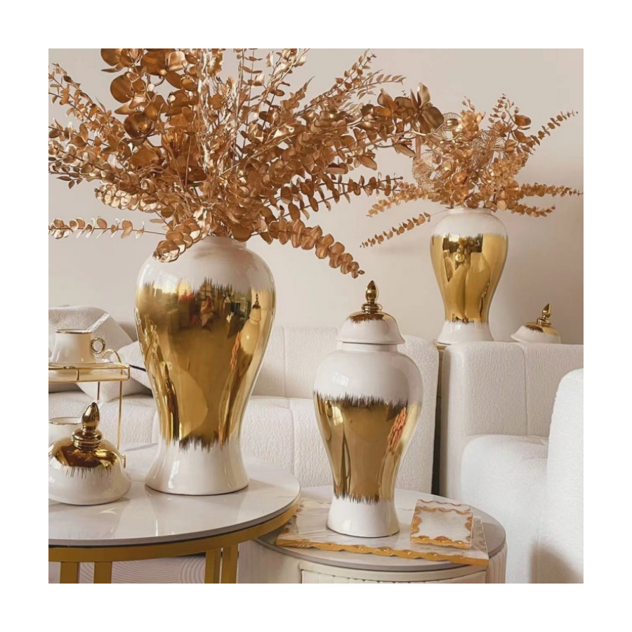 2023 hot selling  white with gold ceramic decorative ginger jar for home decoration other wedding decoration