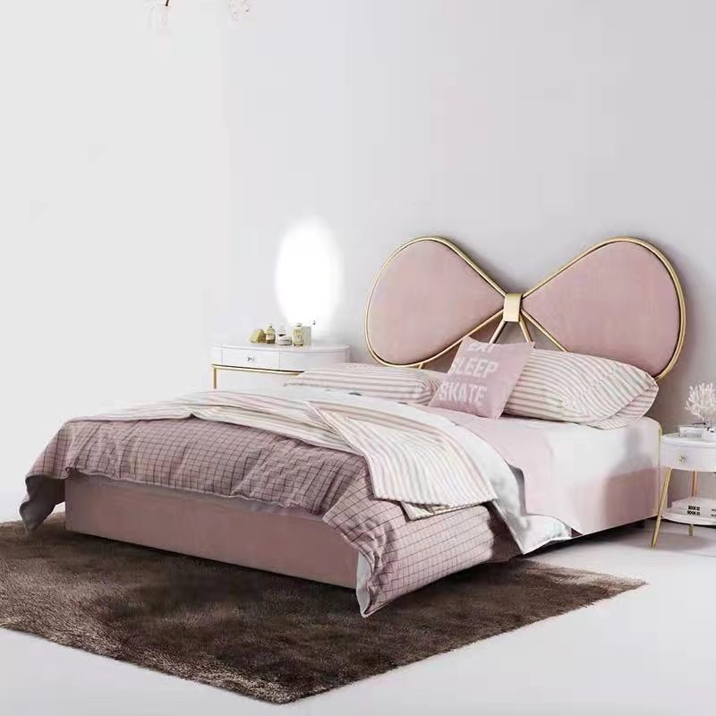 High quality light luxury pink high back  modern minimalist double bed