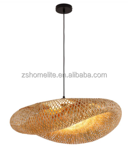 Art Bird Nest Woven Bamboo Pendant Lighting Fixtures, Lamp Shade Ceiling Hanging Light with Adjustable Cord for Living Room