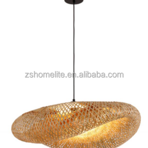 Art Bird Nest Woven Bamboo Pendant Lighting Fixtures, Lamp Shade Ceiling Hanging Light with Adjustable Cord for Living Room