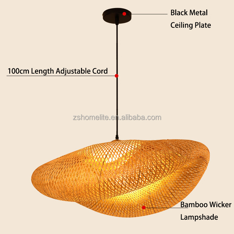 Art Bird Nest Woven Bamboo Pendant Lighting Fixtures, Lamp Shade Ceiling Hanging Light with Adjustable Cord for Living Room