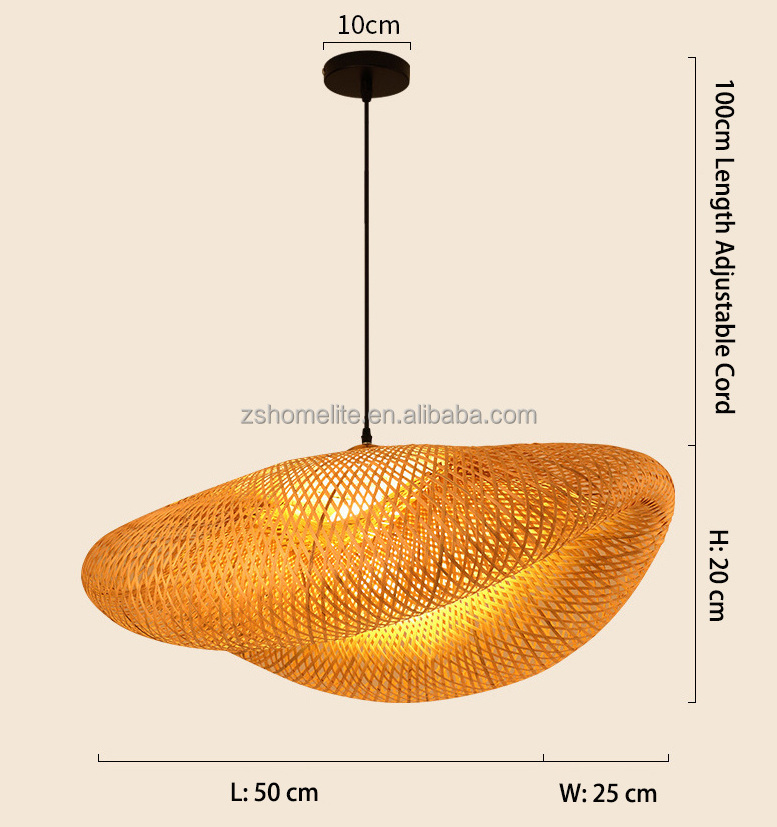 Art Bird Nest Woven Bamboo Pendant Lighting Fixtures, Lamp Shade Ceiling Hanging Light with Adjustable Cord for Living Room