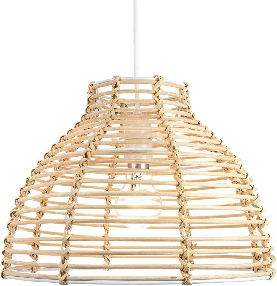 Modern Cream Wicker Rattan Basket Style Ceiling Pendant Light with Shades 31cm Diameter