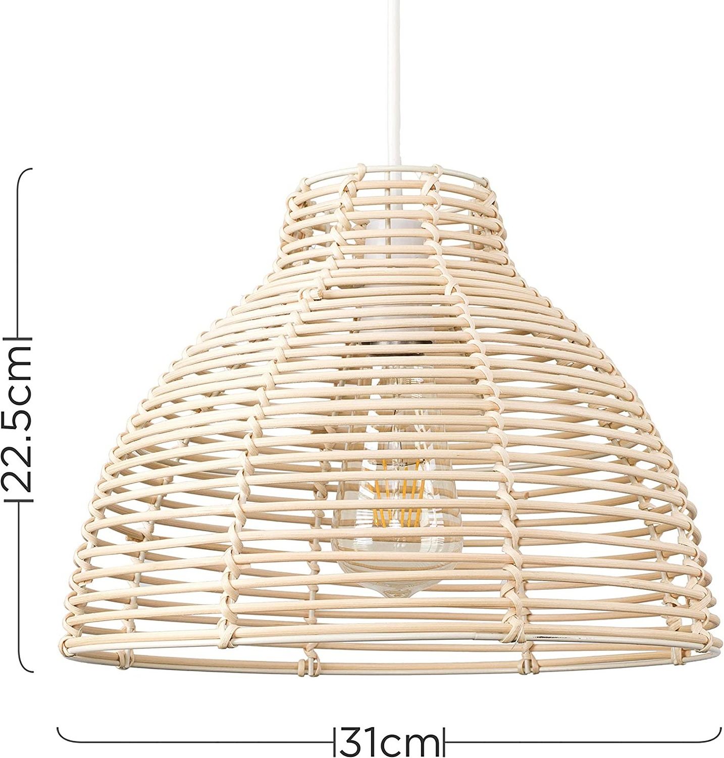 Modern Cream Wicker Rattan Basket Style Ceiling Pendant Light with Shades 31cm Diameter