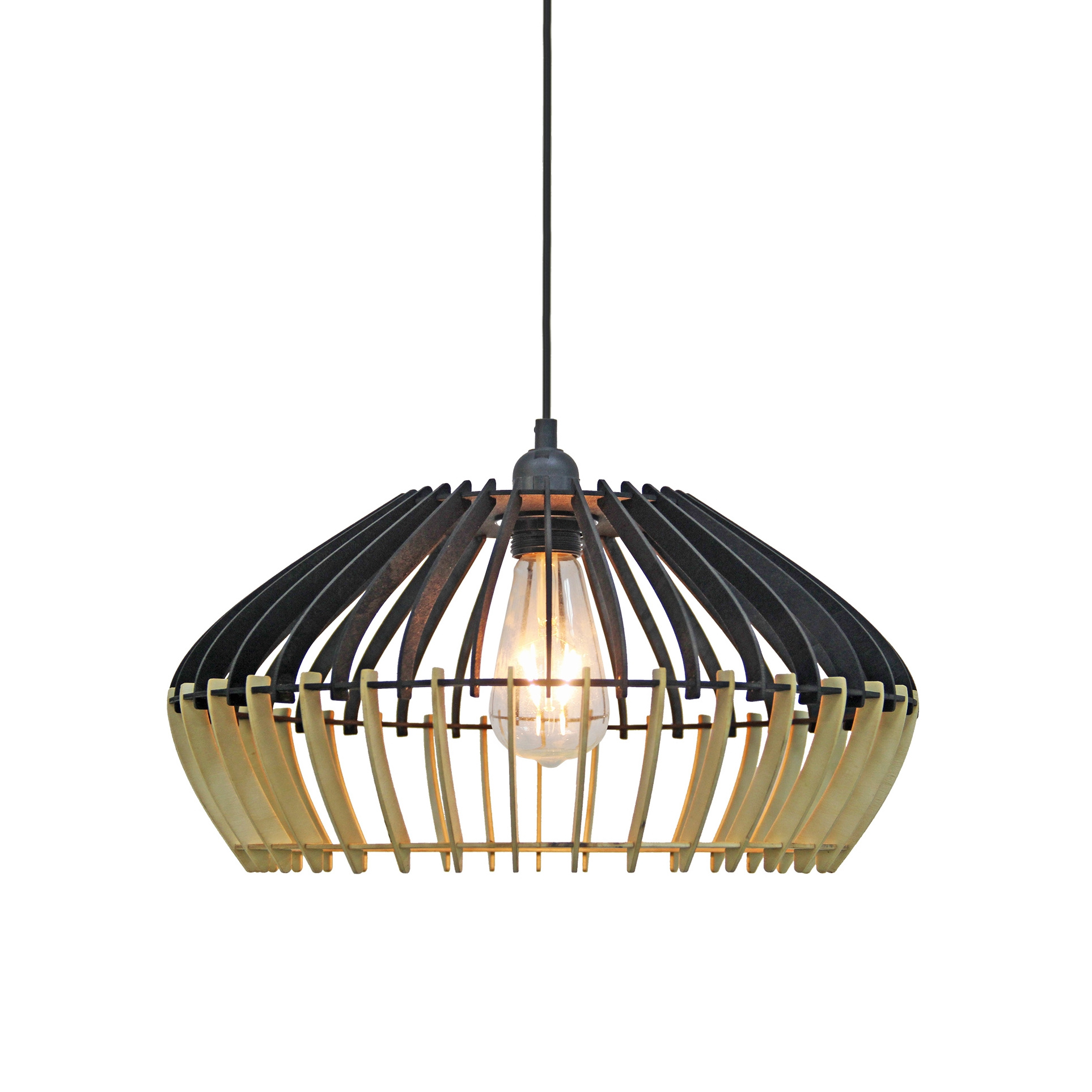 Natural Wood Pendant Light Easy to Assemble Ceiling Chandelier Modern Boho Hanging Lamp Lighting Fixture for Dining