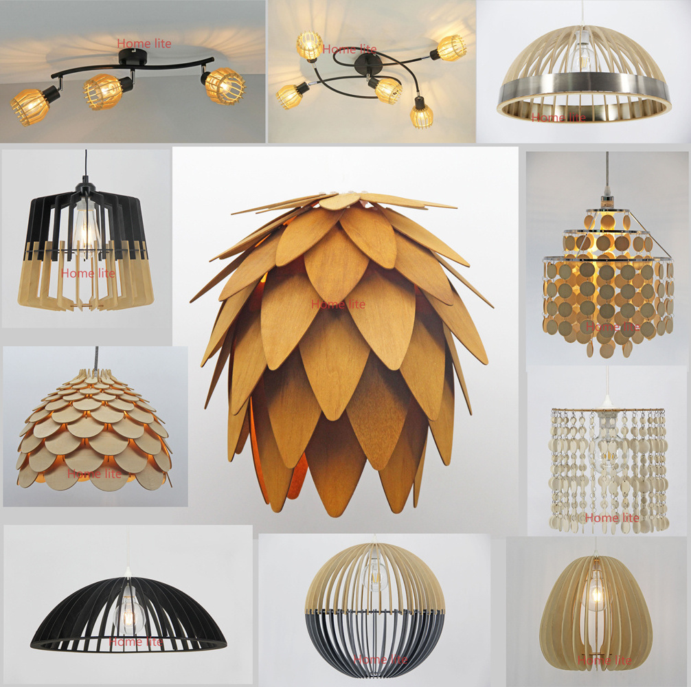 Pendant Lights Wooden Chandelier Bedroom Study Veneer Lamp Shade Hanging Lamp Led Creative Wood Chandelier