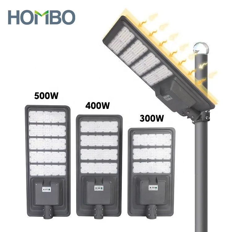 HOMBO Intelligent Remote Control Waterproof IP65 300w 400w 500w Outdoor All In One LED Solar Street Light