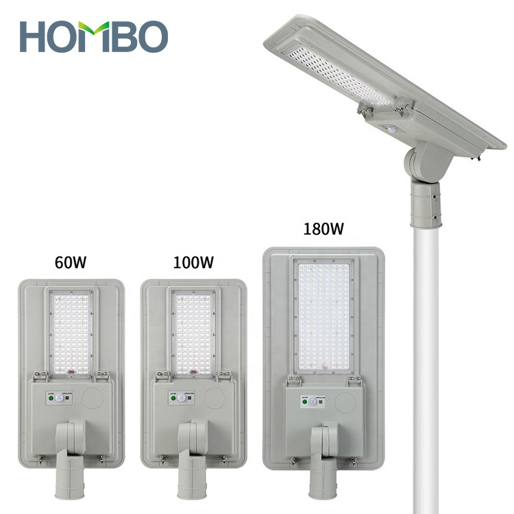 HOMBO Adjustable Aluminium Ip66 Motion Sensor Outdoor 100W 180W SMD All In One LED Solar Street Light