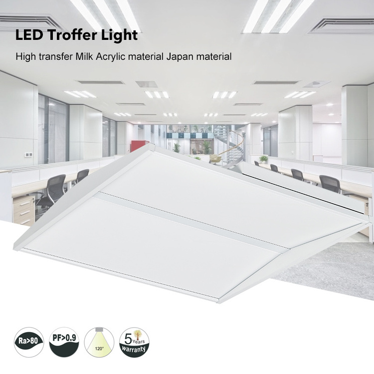 High Lumen Office Library Indoor Lighting Fixture 36w 50w Acrylic Steel Plate 2x2 2x4 Recessed Mounted Led Troffer Light