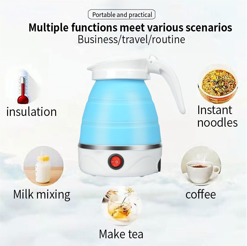 Mini folding kettle portable silicon teapot electric 110V/220V water kettle stainless steel for outdoor travel