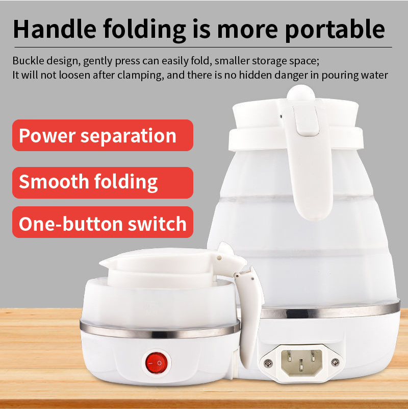 Silicone Travel Foldable Electric Kettle Portable Dry Protection with Dual Voltage and Separable Power Cord 110-220V Steel OEM