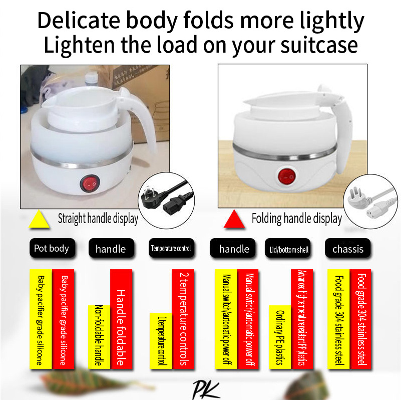 Hot Sale Baby Grade Silicone  Collapsible Heating   for Camping Electric Small Foldable Portable Travel Kettle