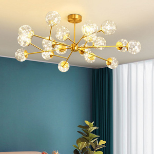 Nordic Modern Sputnik Ceiling Light Dimmable Gold LED Sputnik Chandelier 6 Bulbs for Living Room Home Decor