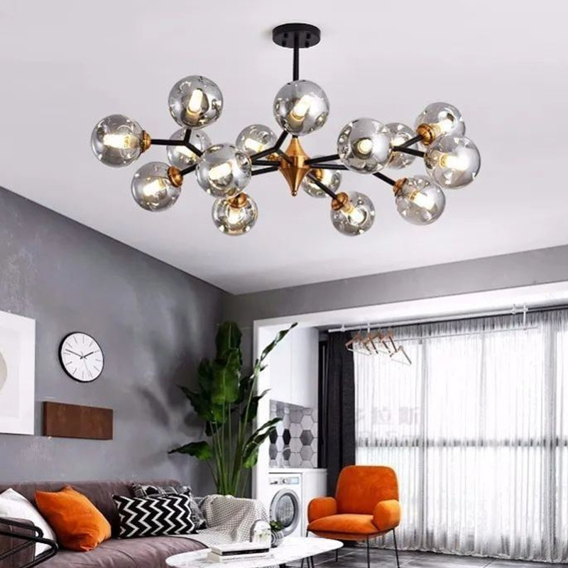 Retro Nordic LED Chandelier Glass Ball Pendant Lamp For Living Room Bedroom Dining Room Kitchen Ceiling Design Hanging Light E27