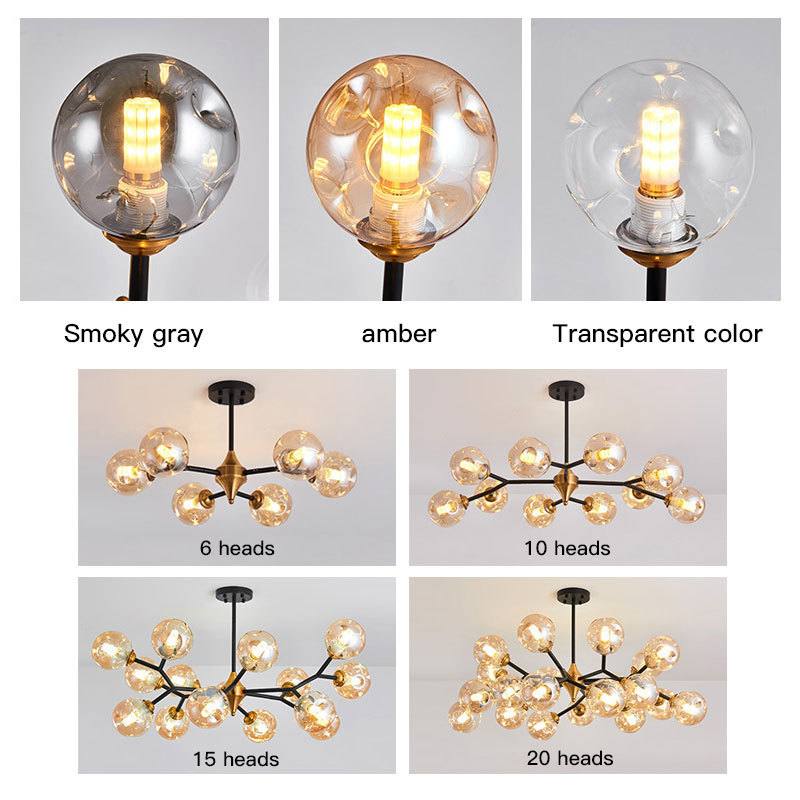 Retro Nordic LED Chandelier Glass Ball Pendant Lamp For Living Room Bedroom Dining Room Kitchen Ceiling Design Hanging Light E27