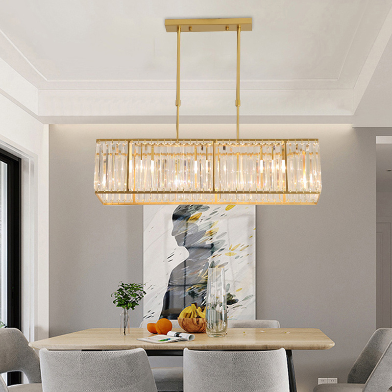 Led Crystal Chandelier For Dining Room Modern Rectangle Hanging Lamp Luxury Home Decor Lighting Fixture Gold/Black Kitchen Light