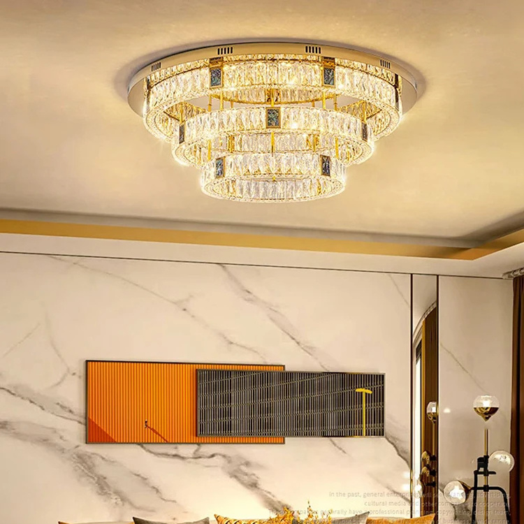 Nordic Living Room Embedded Light Luxury Crystal Ceiling Light Circular Modern Gold Luxury Zhongshan Led Ceiling Light