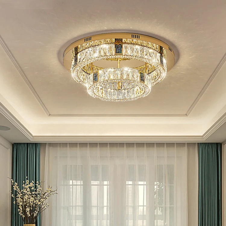 Nordic Living Room Embedded Light Luxury Crystal Ceiling Light Circular Modern Gold Luxury Zhongshan Led Ceiling Light