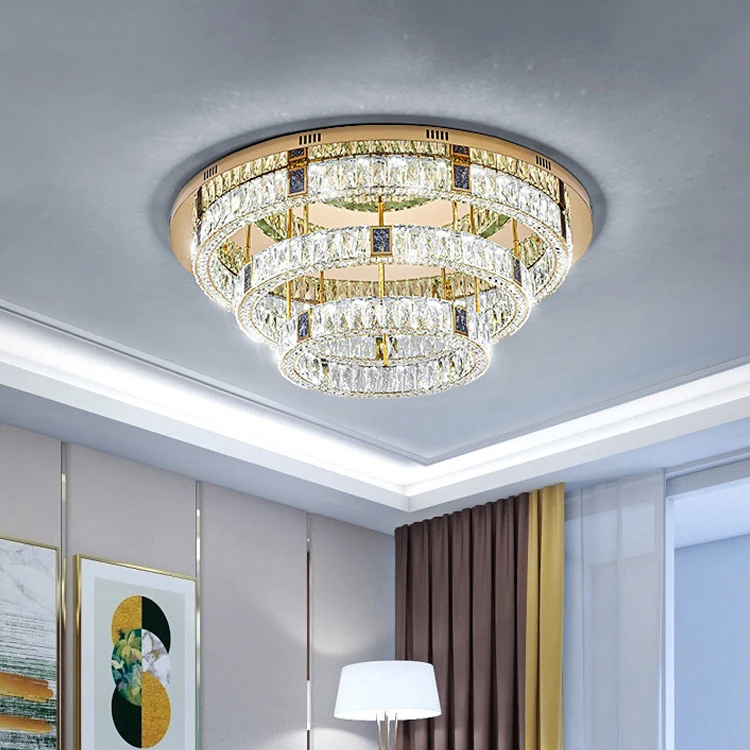 Nordic Living Room Embedded Light Luxury Crystal Ceiling Light Circular Modern Gold Luxury Zhongshan Led Ceiling Light