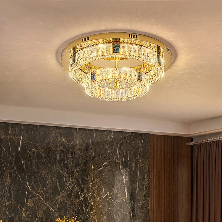 Nordic Living Room Embedded Light Luxury Crystal Ceiling Light Circular Modern Gold Luxury Zhongshan Led Ceiling Light