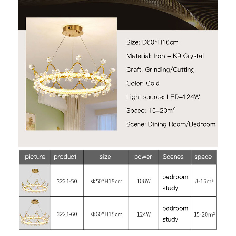 2023 Modern Luxury Decoration Simple Lighting Remote Control Dimming Pendant Lighting Bedroom Crystal Pendant Light