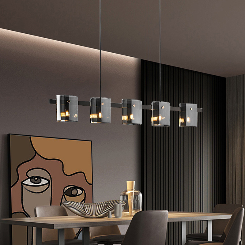 Matte Black Glass Led Chandelier for Dining Living Room Bedroom Kitchen Office G9 Lighting Fixture Wrought Copper Pendant Lamp