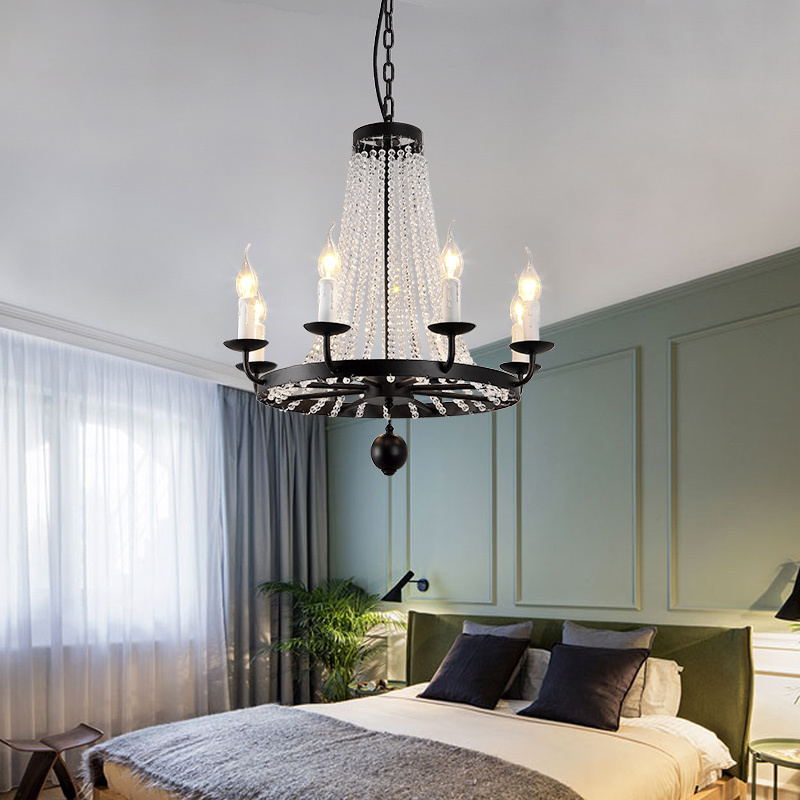 Modern Crystal Pendant Lamp For Living Room Dining Kitchen Rustic Industrial Iron Chandelier Ring Farmhouse Black Hanging Light