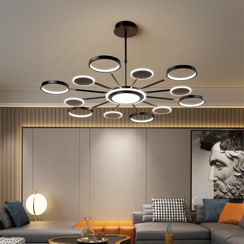 Modern Chandeliers For Living Room With Remote Control Black Gold Bedroom Loft Kitchen Home Decor Led Ceiling Lighting Fixture