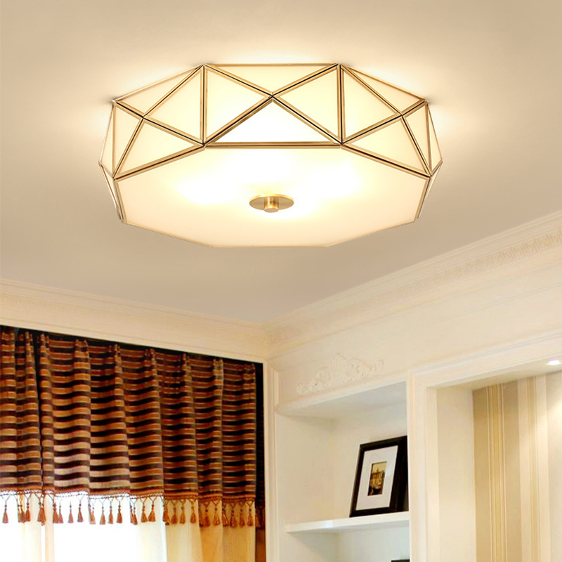 American Country Style Brass Lamp Modern Living Room Bedroom Balcony Hallway Brass Flush Mount Ceiling Light 2023