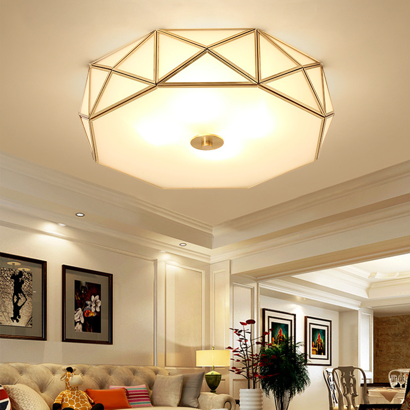 American Country Style Brass Lamp Modern Living Room Bedroom Balcony Hallway Brass Flush Mount Ceiling Light 2023