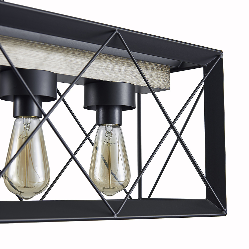 Farmhouse Industrial Light Fixture 5 Light Iron Black Rectangle Industrial Farmhouse Chandelier For Kitchen Island