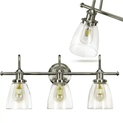 Bathroom Vanity Lighting Fixtures Brushed Stainless Glass Shade 3 Lamp Bulb Vanity Lights For Bathroom Brushed Nickel