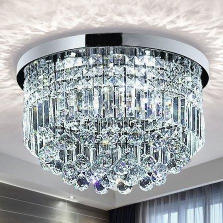 Modern Small Diamond Crystal LED Low Ceiling Mounted Crystal Chandelier For Corridor Bedroom