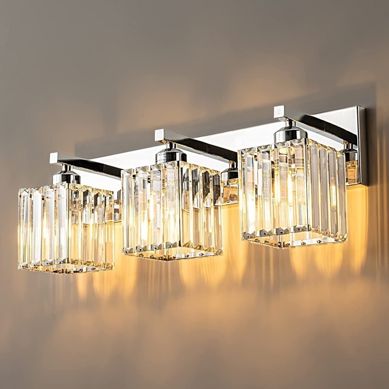 Modern Bathroom Crystal Vanity Lights 3 Lamp Crystal Brass Bathroom Vanity Lighting Fixtures Gold Over Mirror