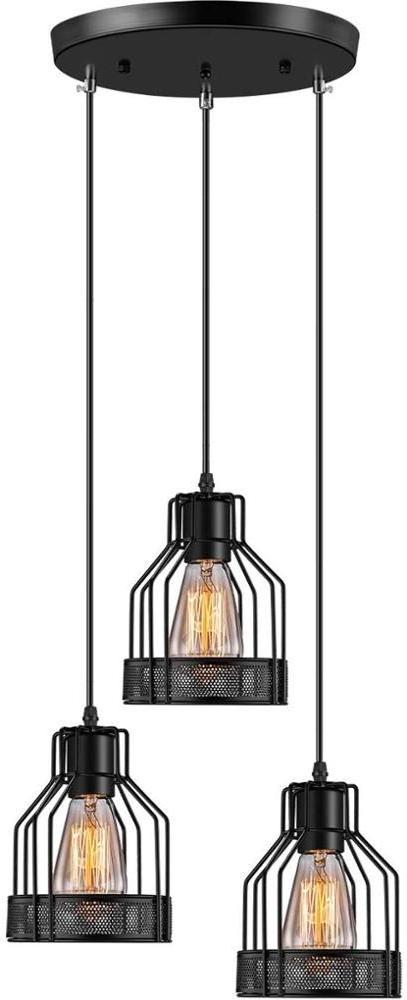 Industrial Pendant Lighting Metal Caged Vintage Hanging Pendant 3-Lights Rustic Pendant Light Fixture