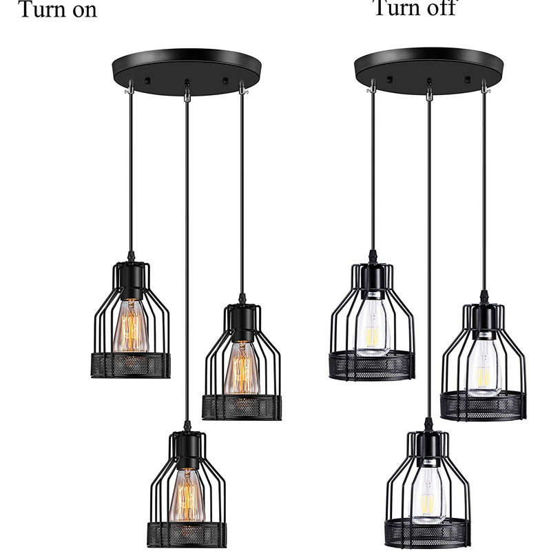 Industrial Pendant Lighting Metal Caged Vintage Hanging Pendant 3-Lights Rustic Pendant Light Fixture